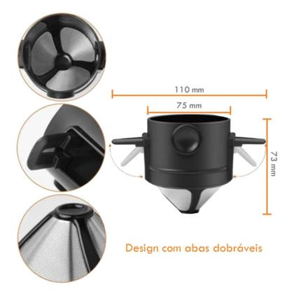 Imagem de Coador cafe filtro inox portatil mini retratil individual reutilizavel sem papel copo xicara