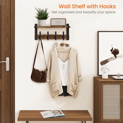 Imagem de Coat Rack Homode para montagem na parede com prateleira e 4 ganchos de metal