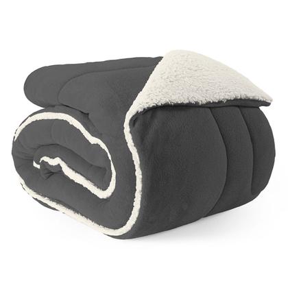 Imagem de Coberdrom Cobertor Dupla Face KING - Sherpa Manta Pele de Carneiro Toque Macio Aveludado - CINZA