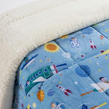 Imagem de Coberdrom Cobertor Fantasy Solteiro Infantiil Sherpa Manta Toque Lã de Carneiro - Astronauta - Azul
