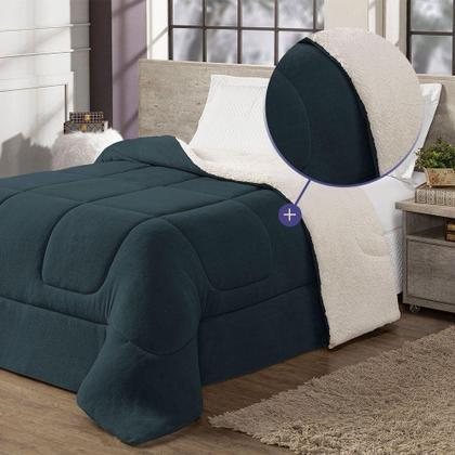 Imagem de Coberdrom Cobertor Queen 1 Peça Maya Manta Soft E Sherpa De Carneiro 100% Poliéster - Azul