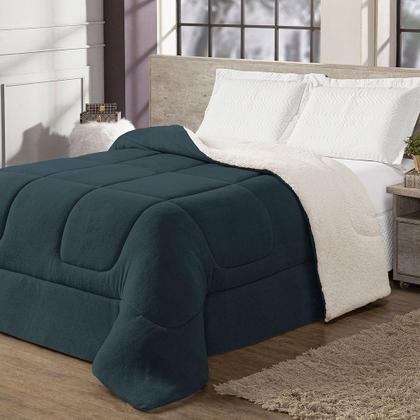 Imagem de Coberdrom Cobertor Queen 1 Peça Maya Manta Soft E Sherpa De Carneiro 100% Poliéster - Azul