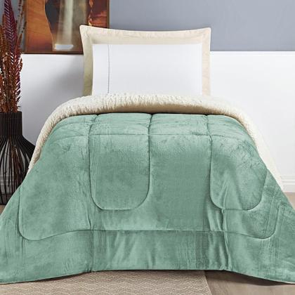 Imagem de Coberdrom Diamond Solteiro Sherpa Com Manta Flannel 01 Peça - Verde Alecrim - 100% Poliéster