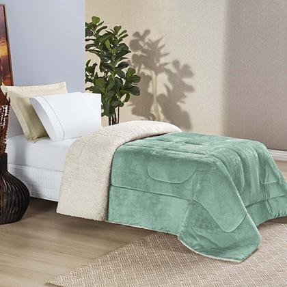 Imagem de Coberdrom Diamond Solteiro Sherpa Com Manta Flannel 01 Peça - Verde Alecrim - 100% Poliéster