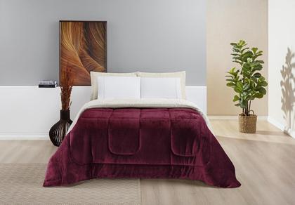 Imagem de Coberdrom Grosso Solteiro Dupla Face Microfibra E Sherpa Lã - Vinho