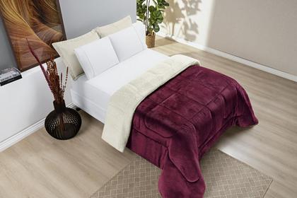 Imagem de Coberdrom Grosso Solteiro Dupla Face Microfibra E Sherpa Lã - Vinho