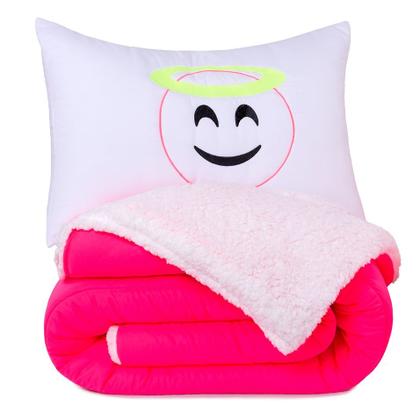 Imagem de Coberdrom Solteiro Emoji Cores Vivas 2Pçs Dupla Face Porta Bordado Edredom