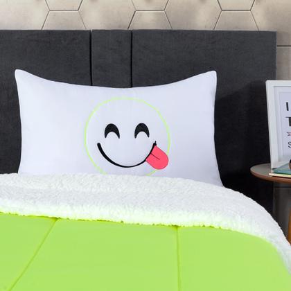 Imagem de Coberdrom Solteiro Emoji Porta Bordado 02 Peças Verde