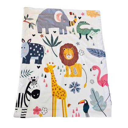 Imagem de Coberta Cobertor Manta Edredom Rescem Nascido Quarto Bebe Menino Menina Safari Zoologico Branco