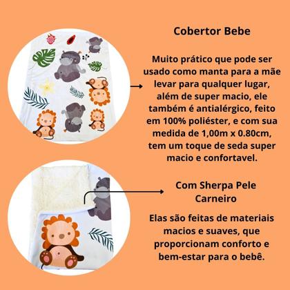 Imagem de Coberta Cobertor Manta Edredom Rescem Nascido Quarto Bebe Menino Menina Safari Zoologico Branco