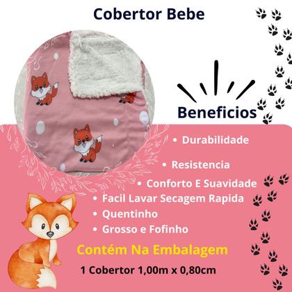 Imagem de Coberta Cobertor Manta Grossa Quente Rescem Nascido Saida Maternidade Quarto Bebe Menina Raposa Rosa