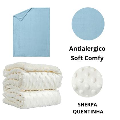 Imagem de Coberta Manta Comfy Antialergico Azul e Pipoquinha Branco