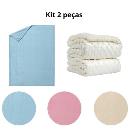 Imagem de Coberta Manta Comfy Antialergico Azul e Pipoquinha Branco