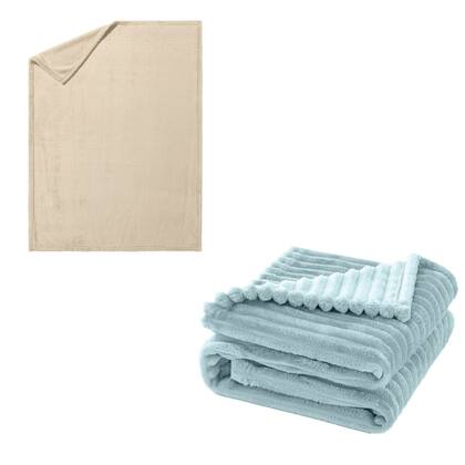 Imagem de Coberta Manta Comfy Antialergico Marfim e Cobertor Wave Azul
