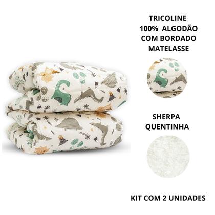 Imagem de Cobertor 3pçs Bebê Wave Berço Azul e Edredom Dino e Leão