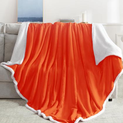 Imagem de Cobertor BEAUTEX Orange Sherpa Fleece Flannel Plush 480 GSM