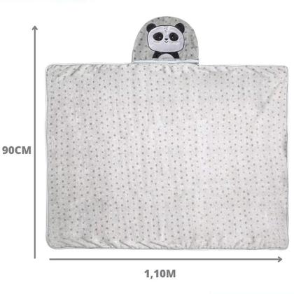 Imagem de Cobertor Bebê Microfibra C/ Capuz Panda Ben 1,10 x 90Cm Papi