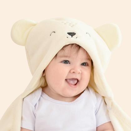 Imagem de Cobertor Bebê Microfibra C/ Capuz Urso Bege 1,10x85Cm Papi