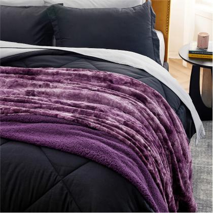 Imagem de Cobertor Bedsure Fuzzy King Size Purple Faux Fur Sherpa