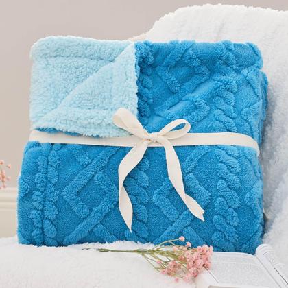 Imagem de Cobertor Bedsure Sherpa Fleece Twin Size para cama Horizon Blue
