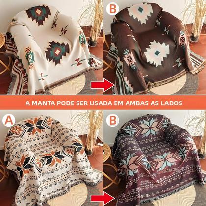 Imagem de Cobertor Boho Asteca de Grandes Dimensões - Tapeçaria Geométrica para Decoração