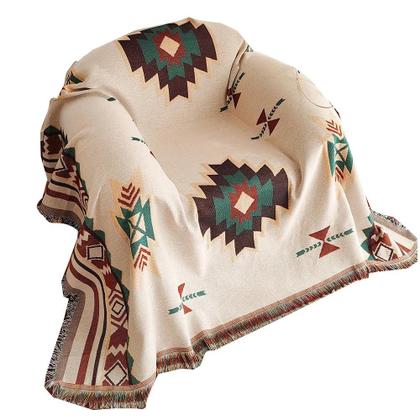 Imagem de Cobertor Boho Asteca de Grandes Dimensões - Tapeçaria Geométrica para Decoração