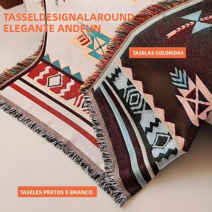 Imagem de Cobertor Boho Asteca de Grandes Dimensões - Tapeçaria Geométrica para Decoração