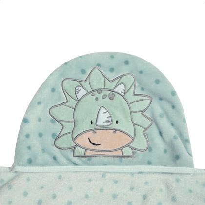 Imagem de Cobertor bordado bebê microfibra  papi friends c/ capuz dino