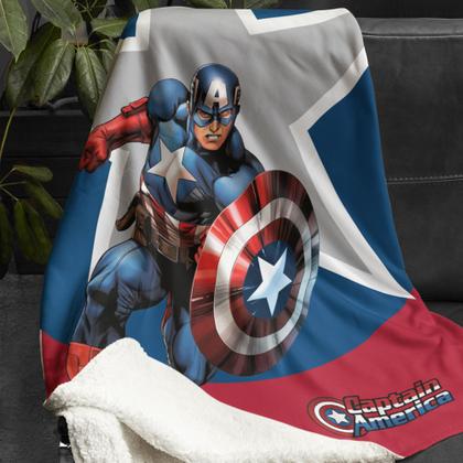 Imagem de Cobertor Capitão América Duplo Pele De Carneiro 155x240cm