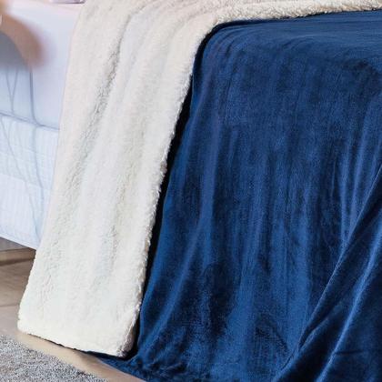 Imagem de Cobertor Casal King Alaska Sherpa Manta Microfibra Marinho