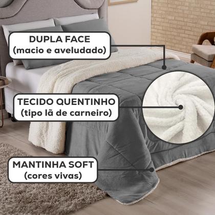 Imagem de Cobertor Coberdrom Casal Queen Size Pele de Carneiro Lã Sherpa Dupla Face Edredom com Mantinha Manta Soft Antialergico