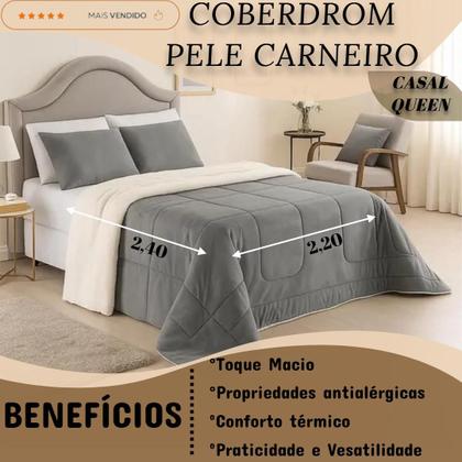 Imagem de Cobertor Coberdrom Casal Queen Size Pele de Carneiro Lã Sherpa Dupla Face Edredom com Mantinha Manta Soft Antialergico