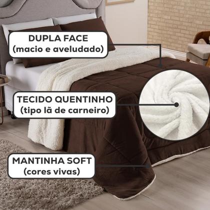 Imagem de Cobertor Coberdrom Casal Queen Size Pele de Carneiro Lã Sherpa Dupla Face Edredom com Mantinha Manta Soft Antialergico