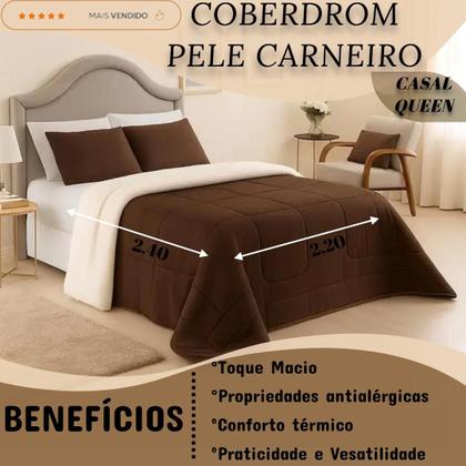 Imagem de Cobertor Coberdrom Casal Queen Size Pele de Carneiro Lã Sherpa Dupla Face Edredom com Mantinha Manta Soft Antialergico