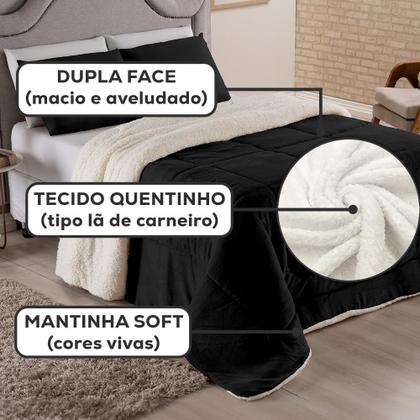 Imagem de Cobertor Coberdrom Casal Queen Size Pele de Carneiro Lã Sherpa Dupla Face Edredom com Mantinha Manta Soft Antialergico