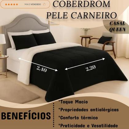 Imagem de Cobertor Coberdrom Casal Queen Size Pele de Carneiro Lã Sherpa Dupla Face Edredom com Mantinha Manta Soft Antialergico