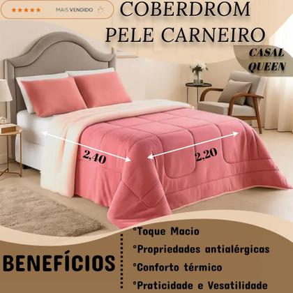 Imagem de Cobertor Coberdrom Casal Queen Size Pele de Carneiro Lã Sherpa Dupla Face Edredom com Mantinha Manta Soft Antialergico