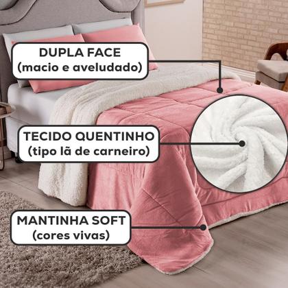 Imagem de Cobertor Coberdrom Casal Queen Size Pele de Carneiro Lã Sherpa Dupla Face Edredom com Mantinha Manta Soft Antialergico