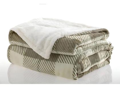 Imagem de Cobertor Com Sherpa Casal 180x220cm Estampa Xadrez Aprile Jolitex