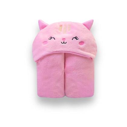Imagem de  Cobertor De Microfibra Rosa Bichuus Com Capuz Bordado 1,10M X 85Cm - Menina