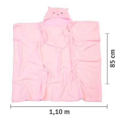 Imagem de  Cobertor De Microfibra Rosa Bichuus Com Capuz Bordado 1,10M X 85Cm - Menina