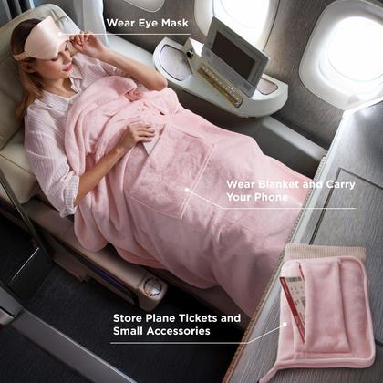 Imagem de Cobertor de viagem Bedsure Airplane Compact com bolsa de armazenamento rosa