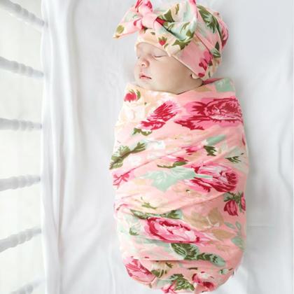 Imagem de Cobertor DRESHOW BQUBO Floral Swaddle Set 80x80 cm para recém-nascidos