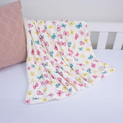 Imagem de Cobertor Dupla Face Luxo Com Estampa De Borboleta Quentinho De Sherpa