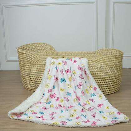 Imagem de Cobertor Dupla Face Luxo Com Estampa De Borboleta Quentinho De Sherpa