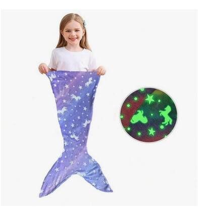 Imagem de Cobertor Infantil Calda De Sereia Iluminada Coberta Criança Saco De Dormir Manta Brilha No Escuro Divertido Menina