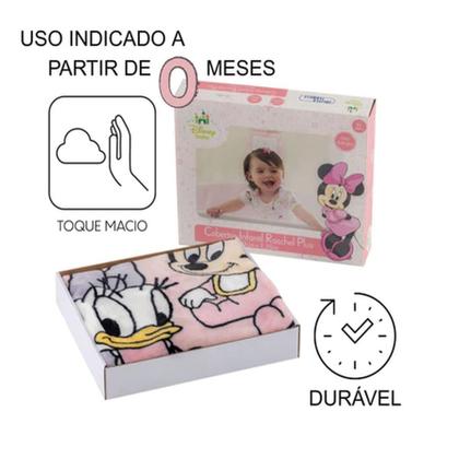 Imagem de Cobertor Infantil Raschel Plus Disney Minnie e Mickey Bebê Rosa Azul
