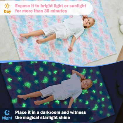 Imagem de Cobertor infantil Softan Glow in the Dark, cobertor luminoso de flanela macio e aconchegante para sofá-cama, presente de aniversário de Natal, borboleta de 50 x 60 polegadas