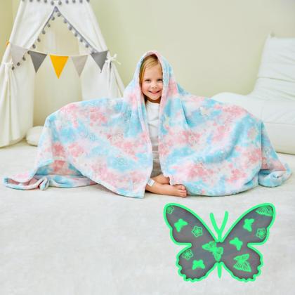 Imagem de Cobertor infantil Softan Glow in the Dark, cobertor luminoso de flanela macio e aconchegante para sofá-cama, presente de aniversário de Natal, borboleta de 50 x 60 polegadas
