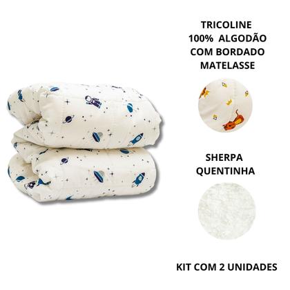 Imagem de Cobertor Kit 2pçs Bebê Wave Berço Azul e Edredom Astro